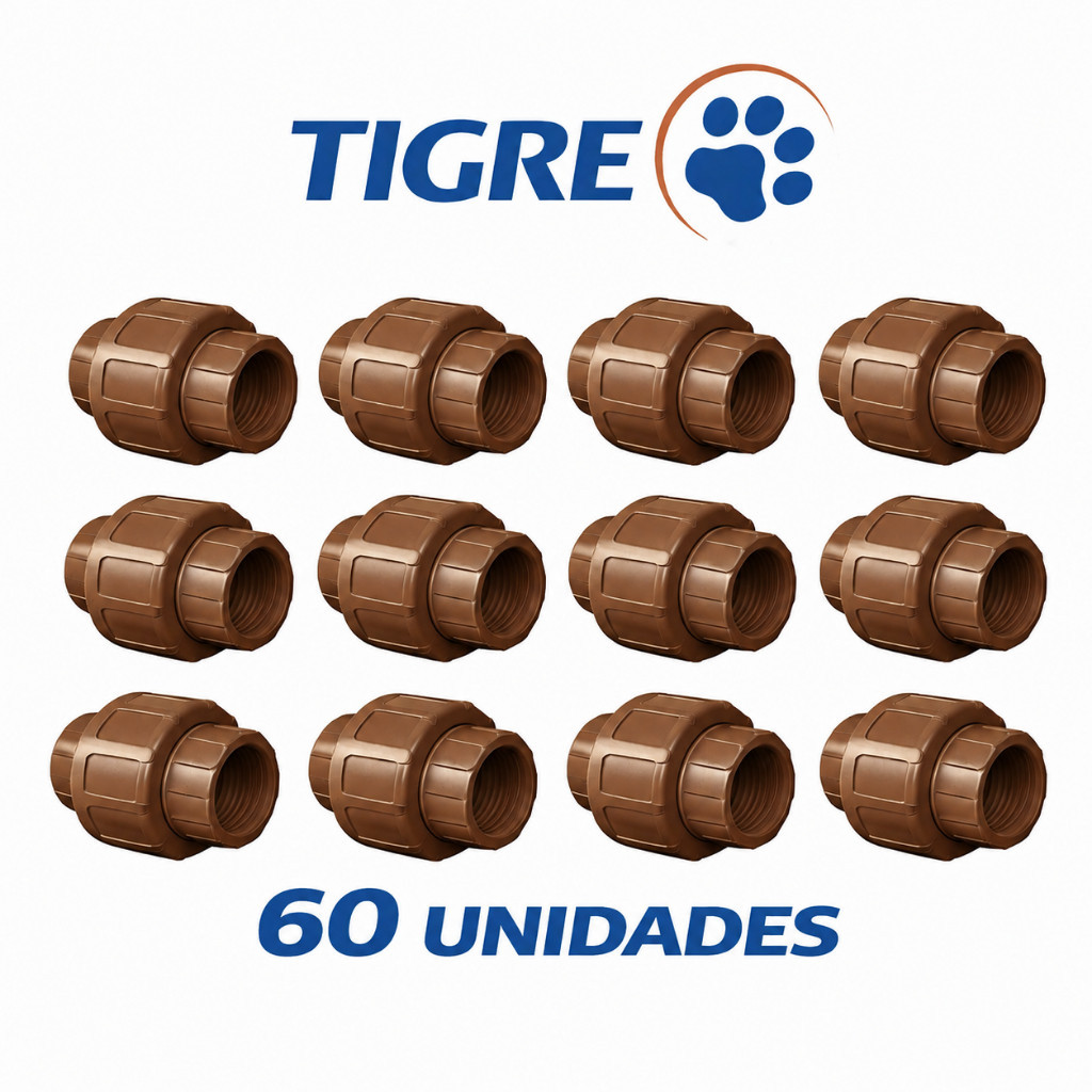 Kit 60 Unidades União Soldável 50mm Tigre Original PVC Marrom Água Fria | Construção | Bomba D'água | Filtros, Registros