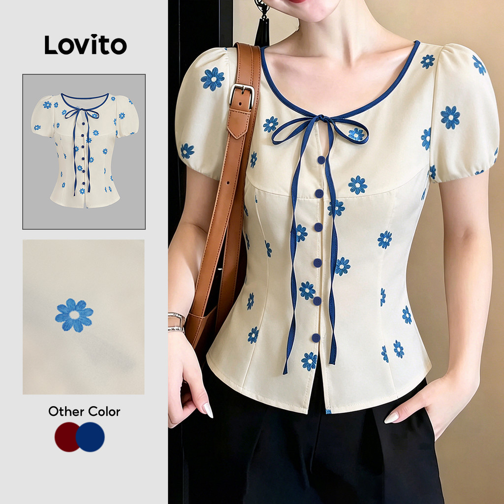 (New Arrival) Lovito Blusa Casual Coreana Colorblock Primavera/verão Para Mulher