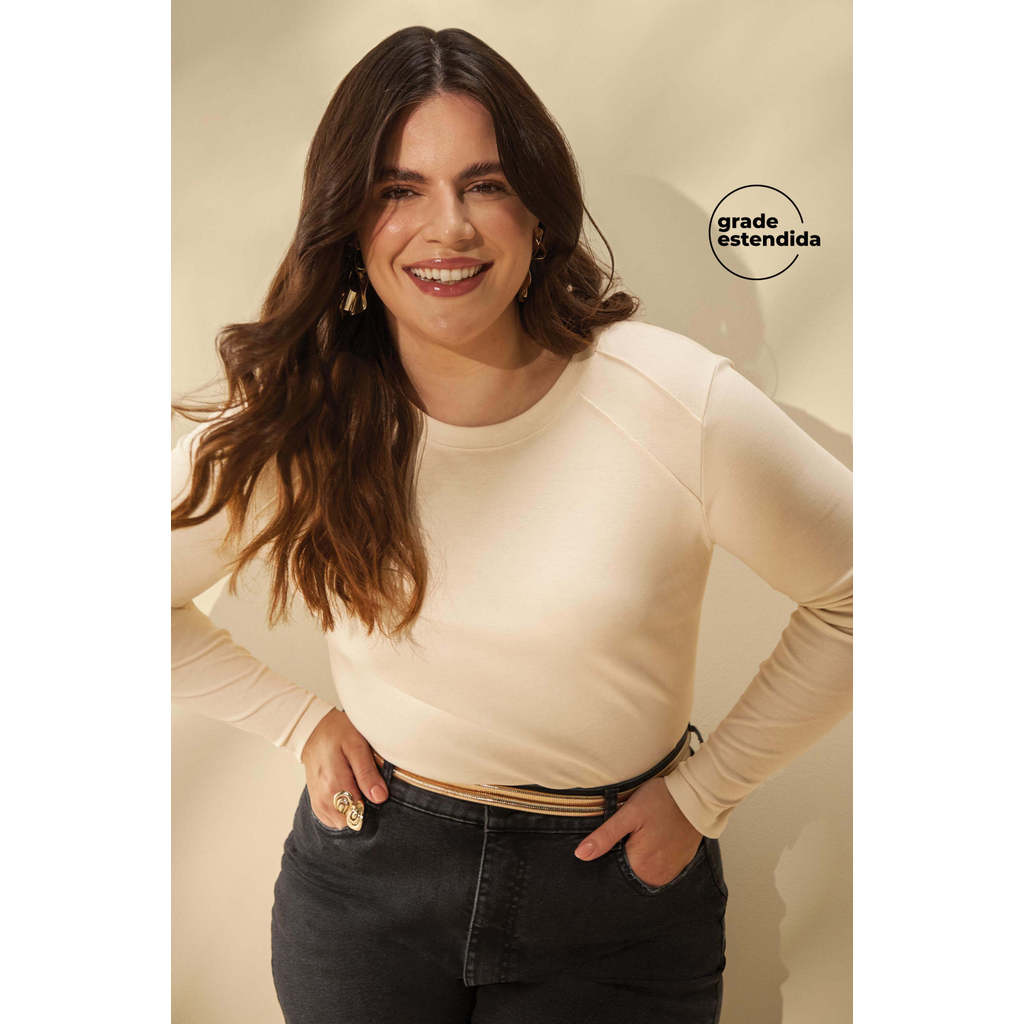 Blusa Longa Feminina Esmera Suedine Marialícia Bege