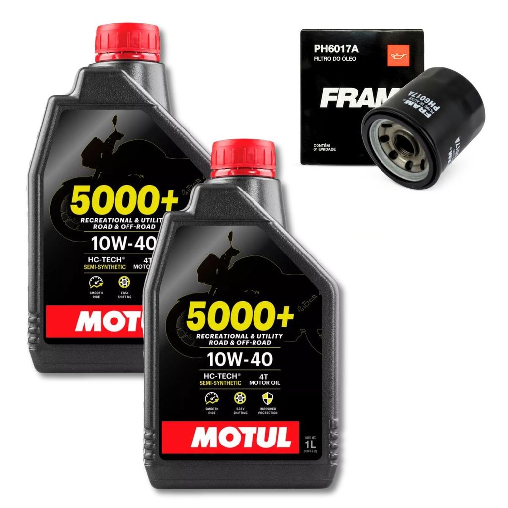 KIT TROCA ÓLEO kawasaki vulcan 650 2x MOTUL 5000+ JASO MA2 10W-40 4T 1L semissintético + 1 FILTRO FRAM