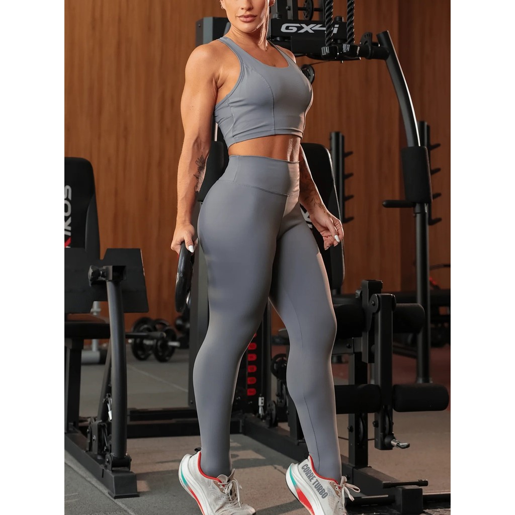 Conjunto Fitness Feminino Legging Top Blackout Poliamida