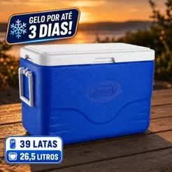 Caixa Térmica 26,5 Litros 28QT Coleman Cooler Termico Pequena Azul Com Alça Pescaria Praia Camping