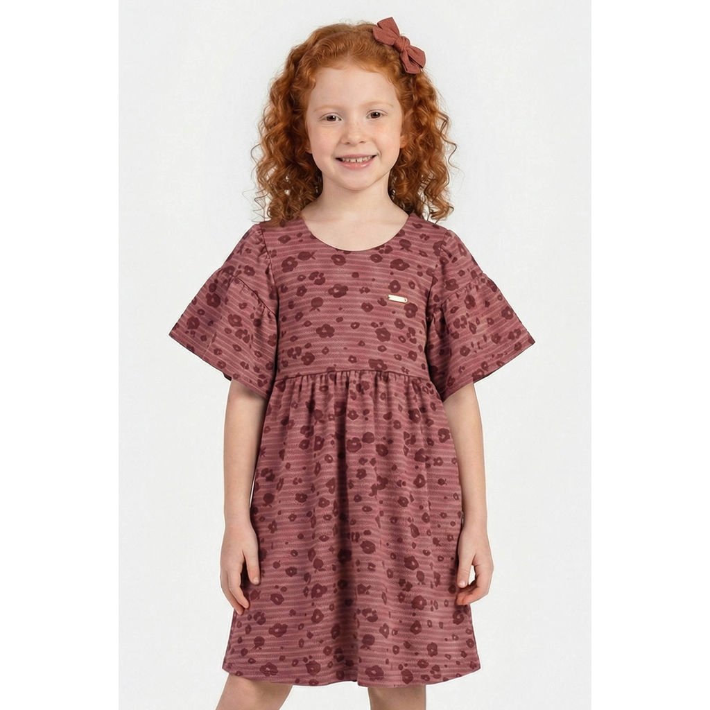 Vestido Infantil Menina Floral Print Colorittá Marrom