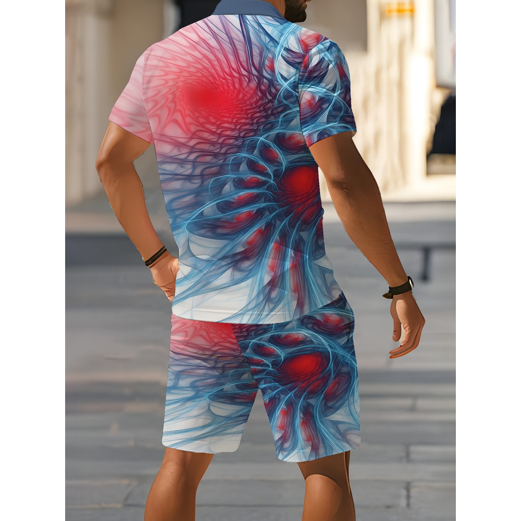 Design Impresso Não Texturizado Verão Lazer Esportes Efeito 3D Sonho Núcleo Estilo Camisa Polo Masculina Manga Curta Sho