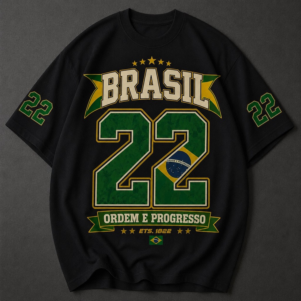 Camiseta Brasil 22 Ordem e Progresso Vintage Estilo Retrô Unissex Streetwear Casual Nacional Camisa