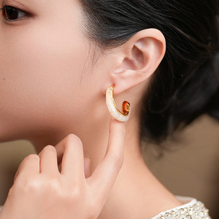 Original indústria pesada âmbar vidro cristal grande C-Hoop brincos feminino Retro elegante estilo Hong Kong luz luxo Hi