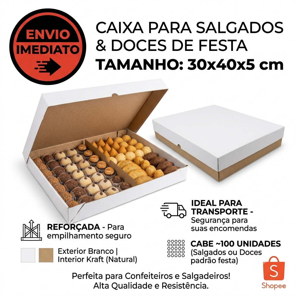 10 Caixas 40x30x5 para (Salgados ou Doces) Pardo