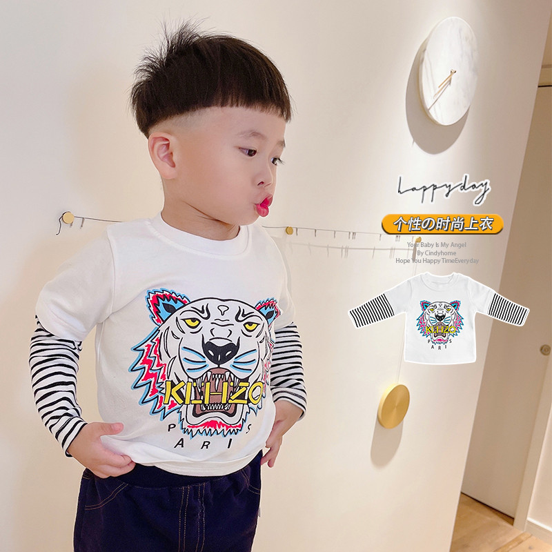 2022 dos desenhos animados tigre impressão primavera outono pequeno médio crianças puro algodão moda camiseta topo menin