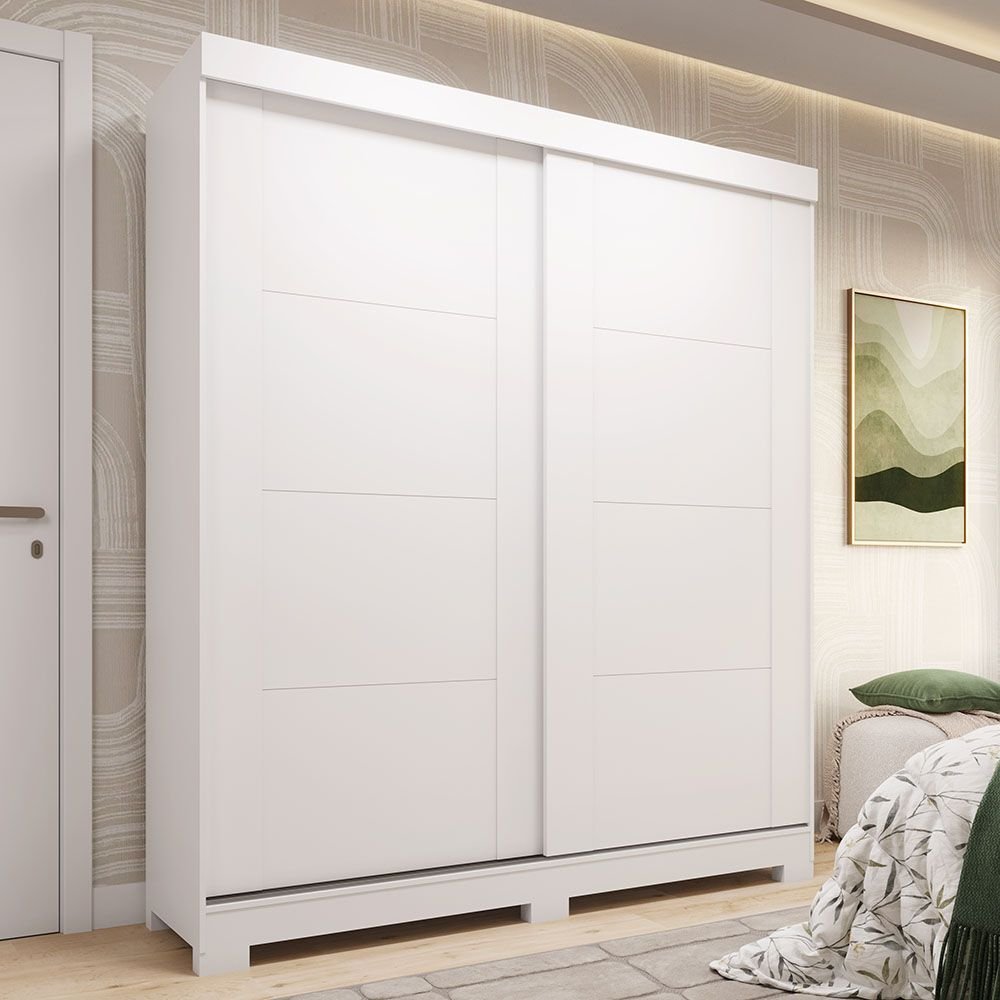 Guarda-Roupa Casal 2 Portas de Correr 100% MDF 160cm Boldina Espresso Móveis Branco Branco