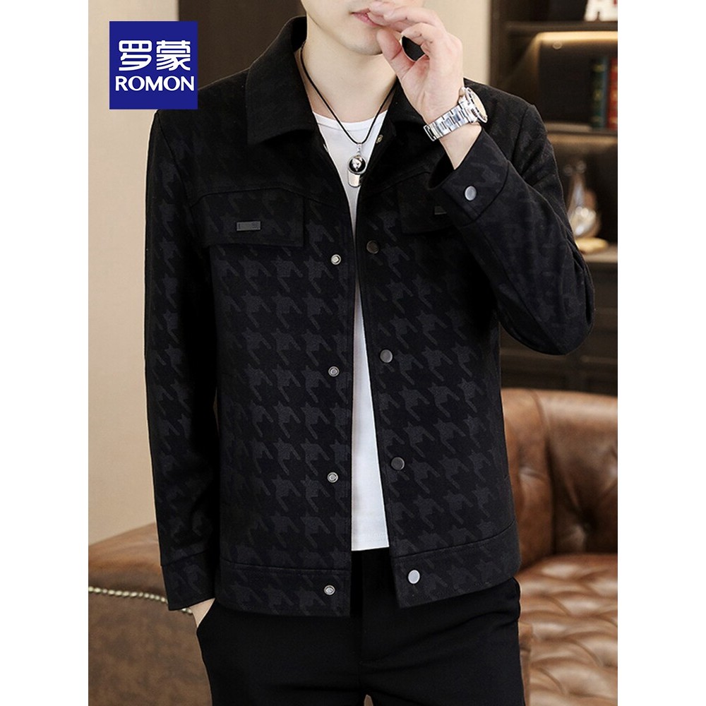 Lomon primavera outono jaqueta masculina lapela Jacquard topo outono novo Casual High-End jaqueta de berinjela
