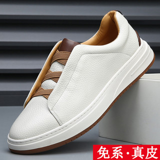 Sapatos masculinos 2026 novo estilo tênis de couro genuíno sapatos brancos moda Casual sapatos de couro deslizamento em 