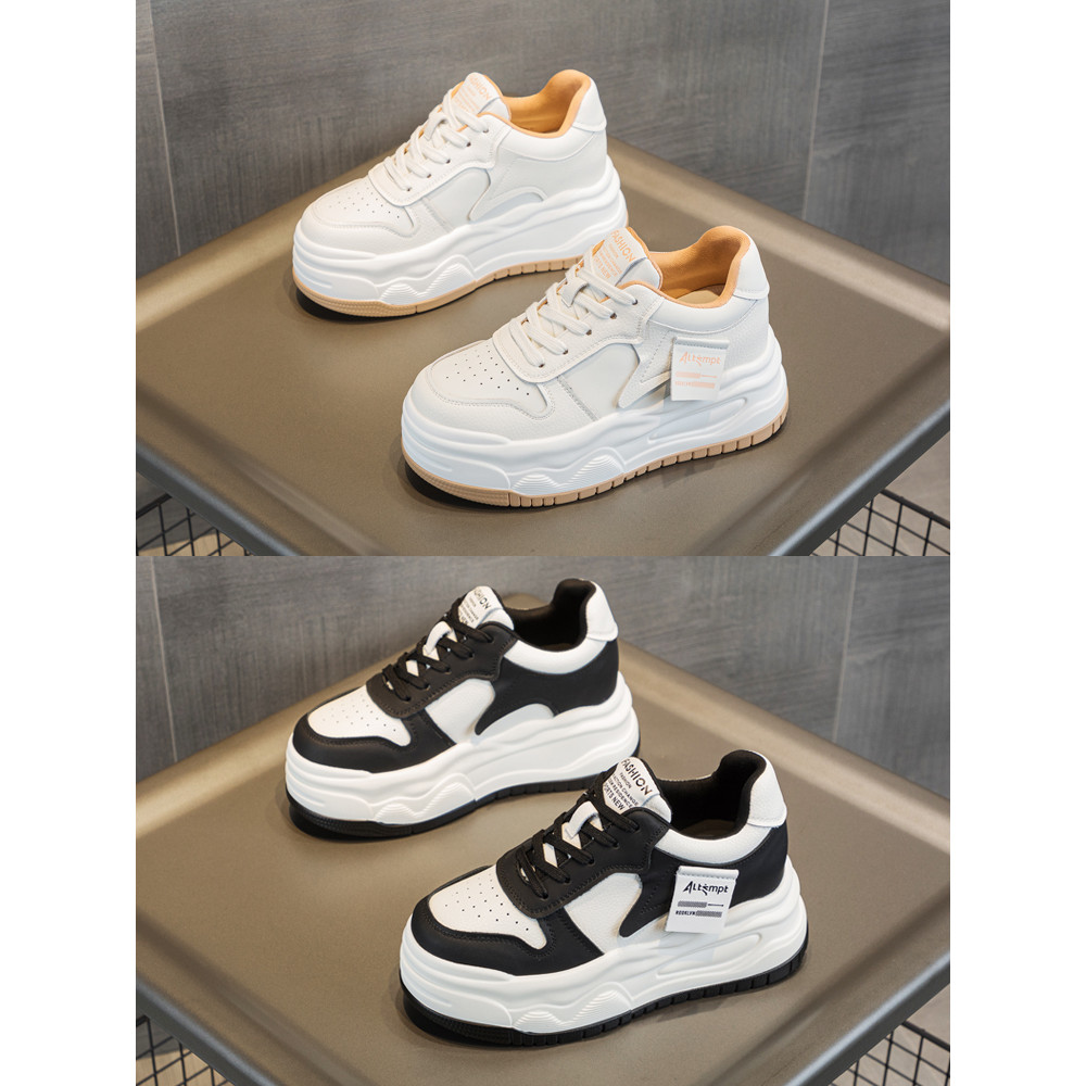 Sapatos femininos de aumento interno preto branco Panda sapatos femininos pequenos sapatos de sola grossa 2026 novo esti