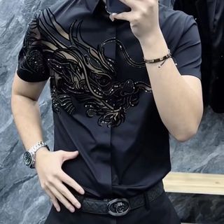 ❤Novidades❤❤ Primavera moda dragão cabeça camisa masculina de manga curta High-End negócios bonito nacional na moda drag