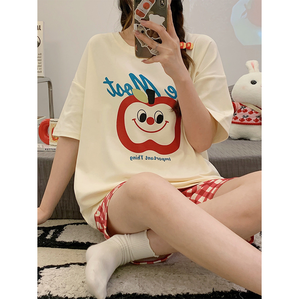 Kazhilian pijamas verão feminino Plus Size manga curta estilo fino algodão puro 7A antibacteriano Anti-ácaro Shorts xadr