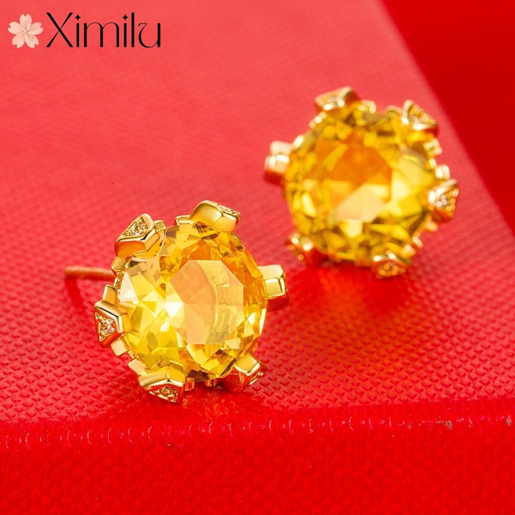 ⭐ Original alto carbono diamante amarelo diamante brincos feminino Micro-incrustado amarelo diamante temperamento flor b