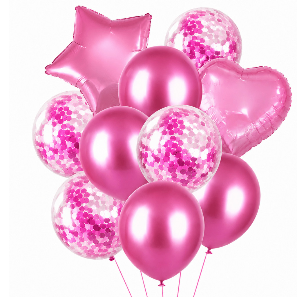 Kit 10 Peças Balões Feliz Aniversário Coração Estrela Confete Festa