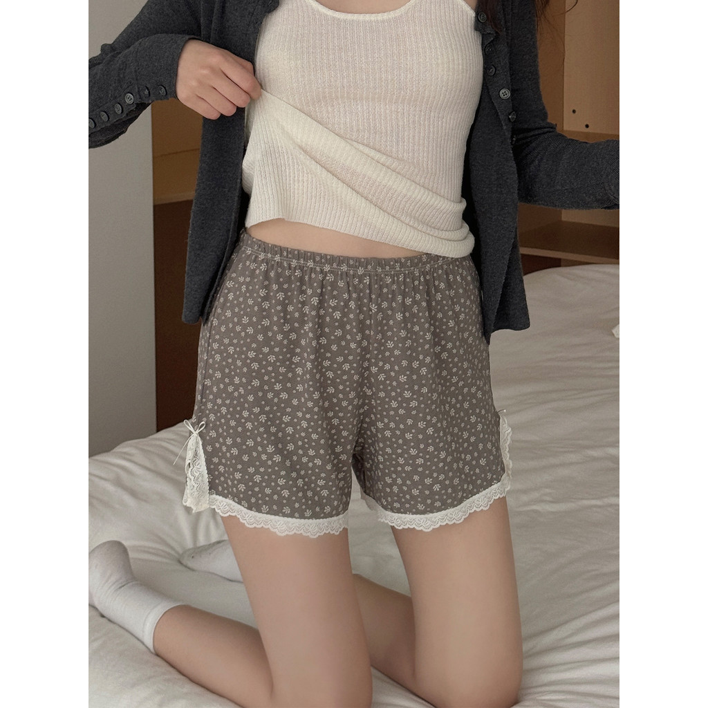 Francês preguiçoso estilo Pastoral Floral calças de segurança feminino Modal algodão seta calças pode usar fora Leggings