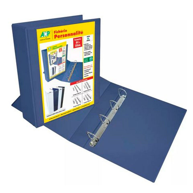 Fichário revestido com cristal oficio azul 75mm 4750AZ com 4 argolas ACP