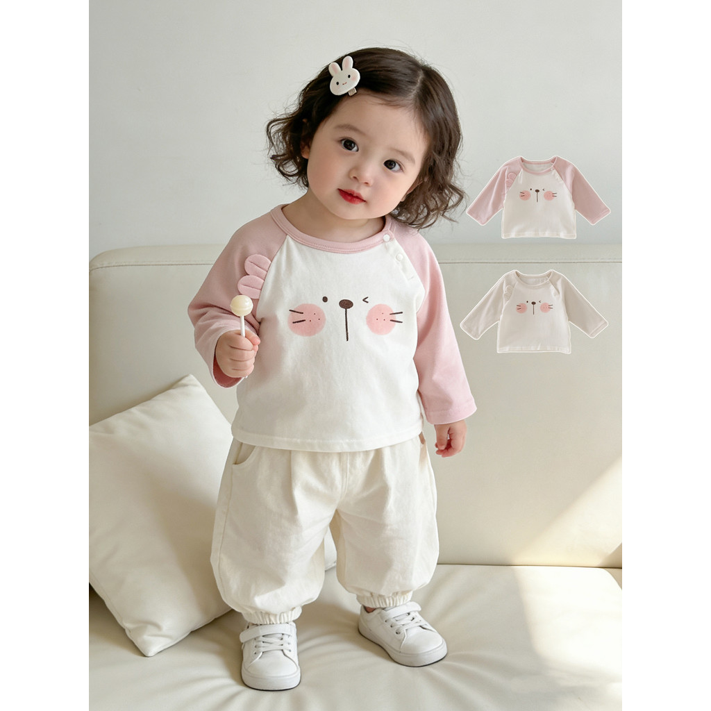 Feminino bebê manga comprida camiseta primavera outono estilo de uma peça topo crianças bonito interior bebê camisa de f