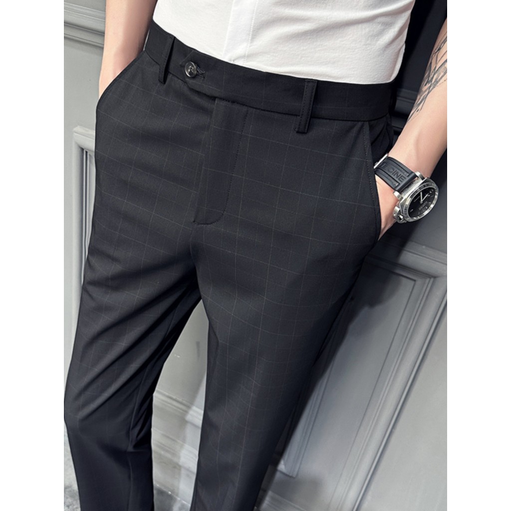 2026 novo estilo na moda xadrez verão calças casuais de negócios masculinas verão fino ajuste moda Plus Size calças na a