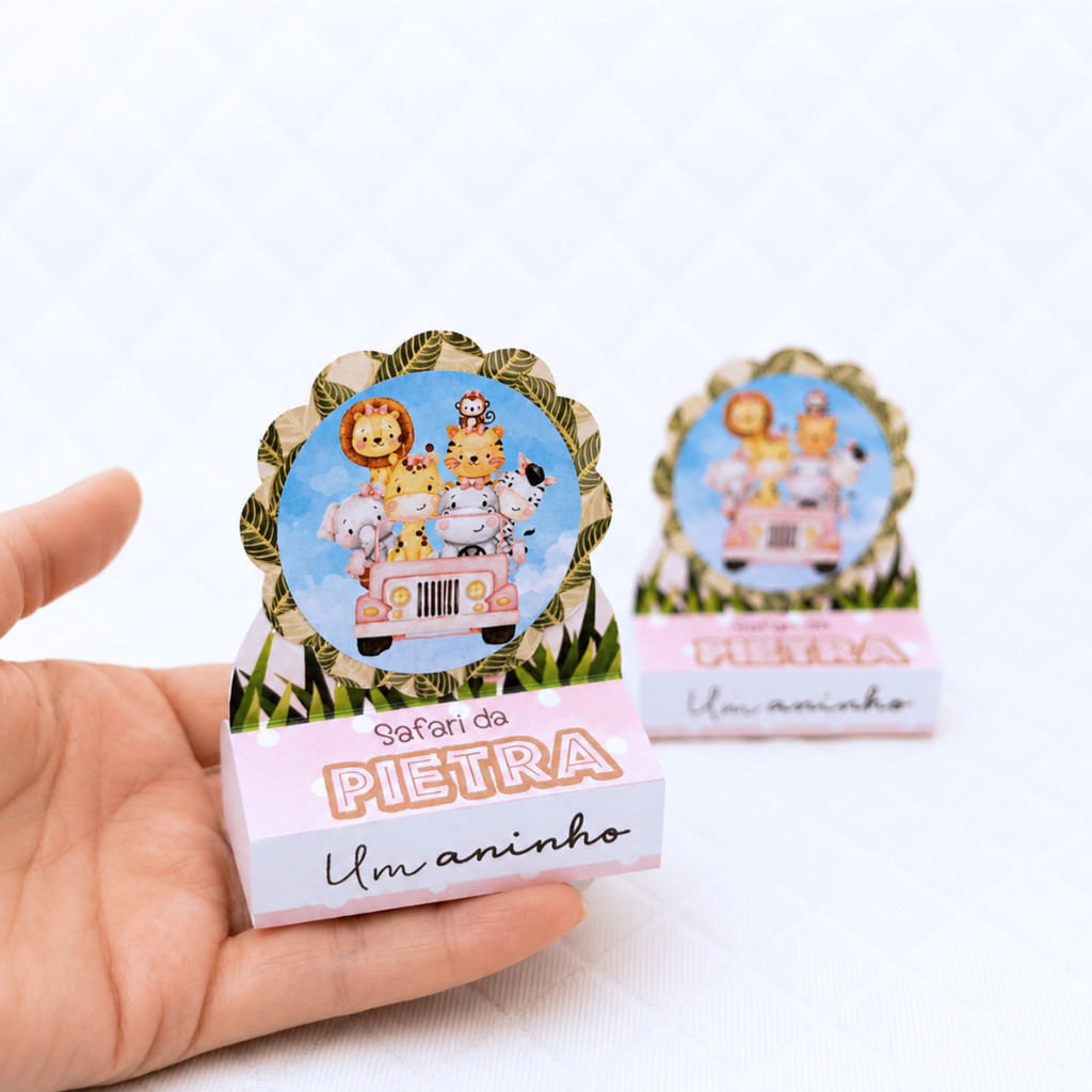 Porta Bis Duplo SAFARI ROSA personalizado Lembrancinha de Festa Infantil aniversário