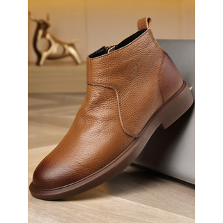 Sapatos de couro de algodão masculino couro inverno forro de lã negócios Casual zíper botas curtas camada superior pai E