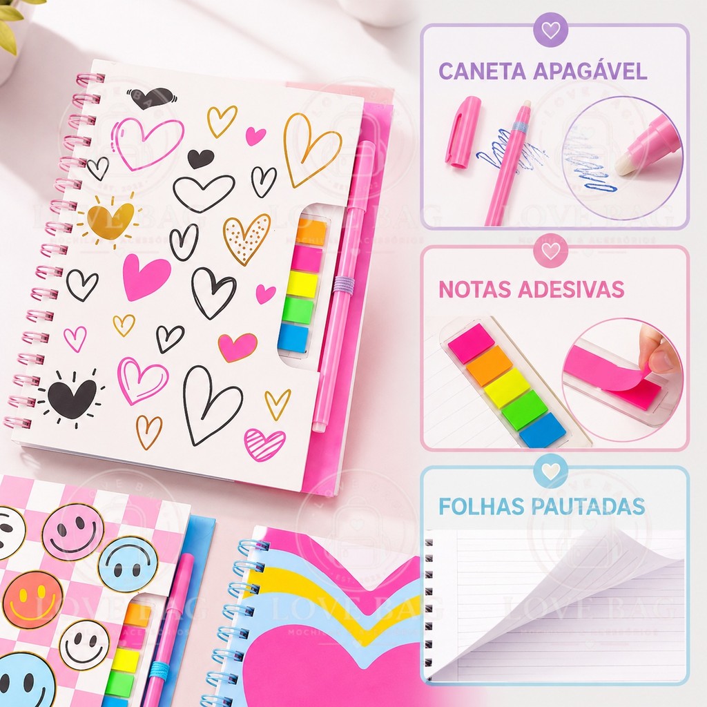 Caderno Capa Dura Espiral Pautado A5 80 Folhas com Caneta Apagável e Notas Adesivas — imagem 2 de 2
