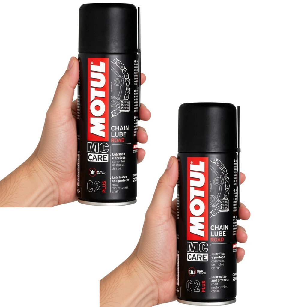 KIT COM 2 LUBRIFICANTES CORRENTE MOTO BIKE MOTUL C2 CHAIN LUBE ROAD 200ML
