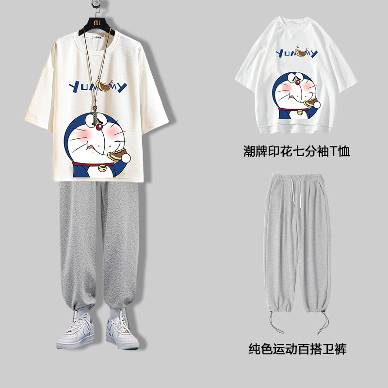 Camiseta impressa masculina verão adolescentes bonito roupas masculinas de seda gelo de manga curta terno masculino comb