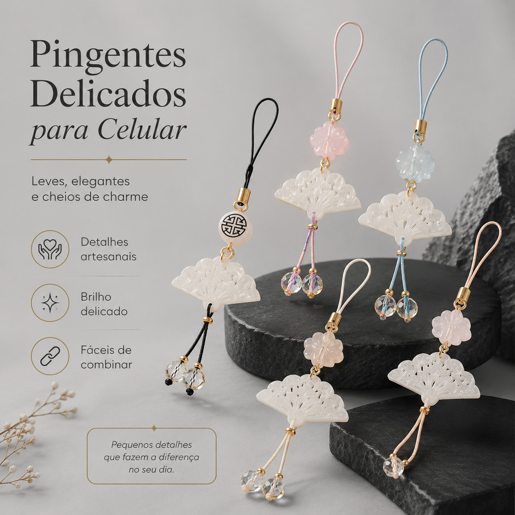 Cordão para celular estilo clássico Acessórios para celular Ventilador de concha branca e trevo Cordão para celular Deco