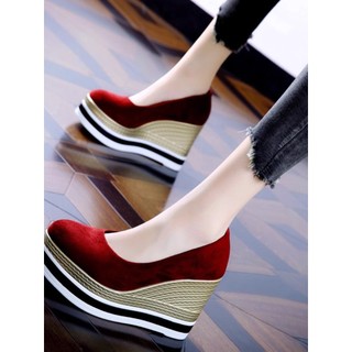 Europeu americano cunha sapatos de salto feminino 2026 primavera novo estilo elegante camurça plataforma sapatos de sola