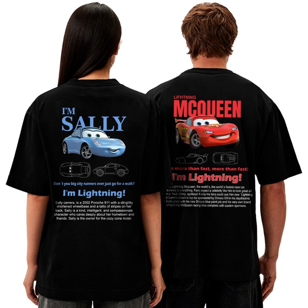 Kit Casal Relâmpago McQueen e Sally Carrera Camisetas de Algodão Unissex Estilo Streetwear Lançamento