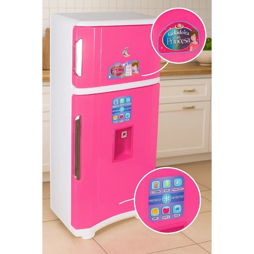 Geladeira Infantil Duplex Rosa Brinquedo Interativo Simulação Cozinha Educativo Acessórios Crianças Brinquedo Presentes