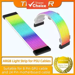 Faixa de luz para cabo ARGB PSU Teucer 24 pinos 8 pinos extensão de energia para GPU para modificação de gabinete de PC