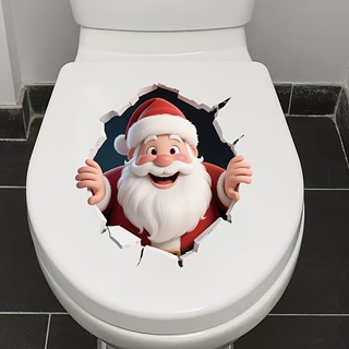 Adesivo 3D plano para o Natal, 11,81x11,81 polegadas, Adesivo para Tampa de Vaso Sanitário do Papai Noel – Autoadesivo, 