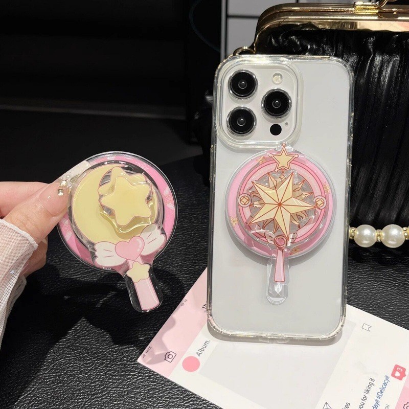 Forte Ímã Varinha Mágica Estrelas Girando Magnético Apertos De Telefone Titular Com Anel De Metal Dobrável Aperto Suport