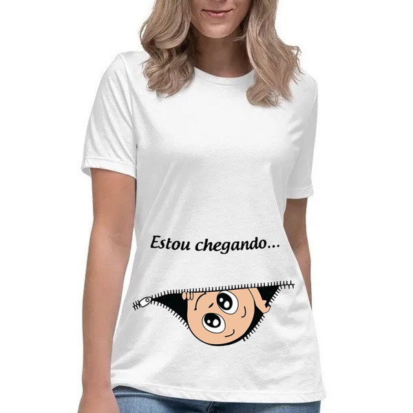 Camiseta Gestante Estou Chegando Chá Revelação Camisa Grávida Chá de Bebê
