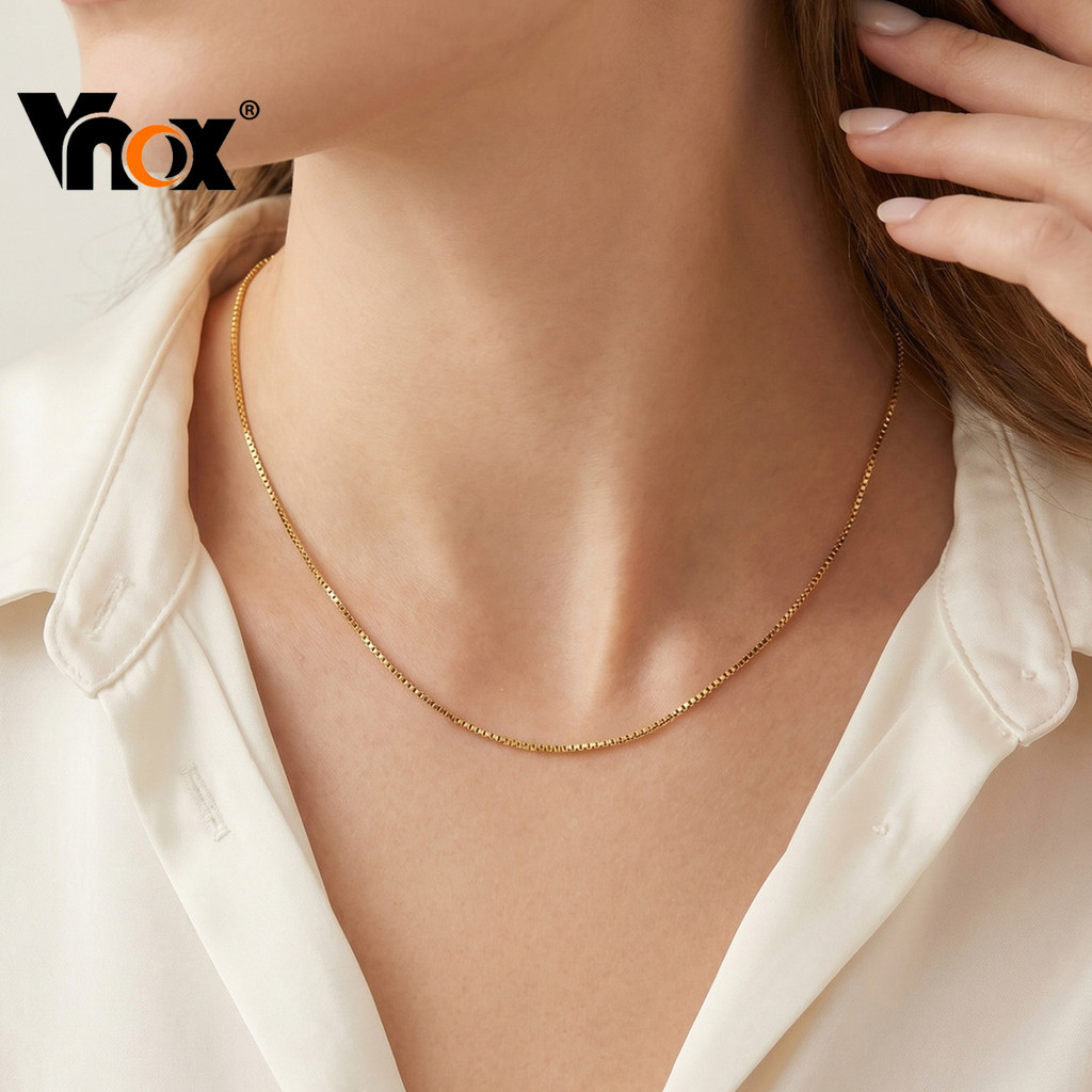 Vnox Minimalista Caixa Simples Corrente Colar Para Mulheres Aço Inoxidável Ouro Diário Moda Jóias Presente