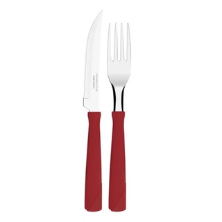 Kit Restaurante 12 Talheres Tramontina Faca Garfo Vermelho restaurante