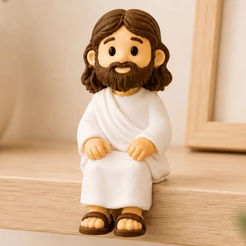 Jesus Cristo Mini Sentado 5cm Enfeite Decorativo para Prateleira Mesa Monitor Nicho