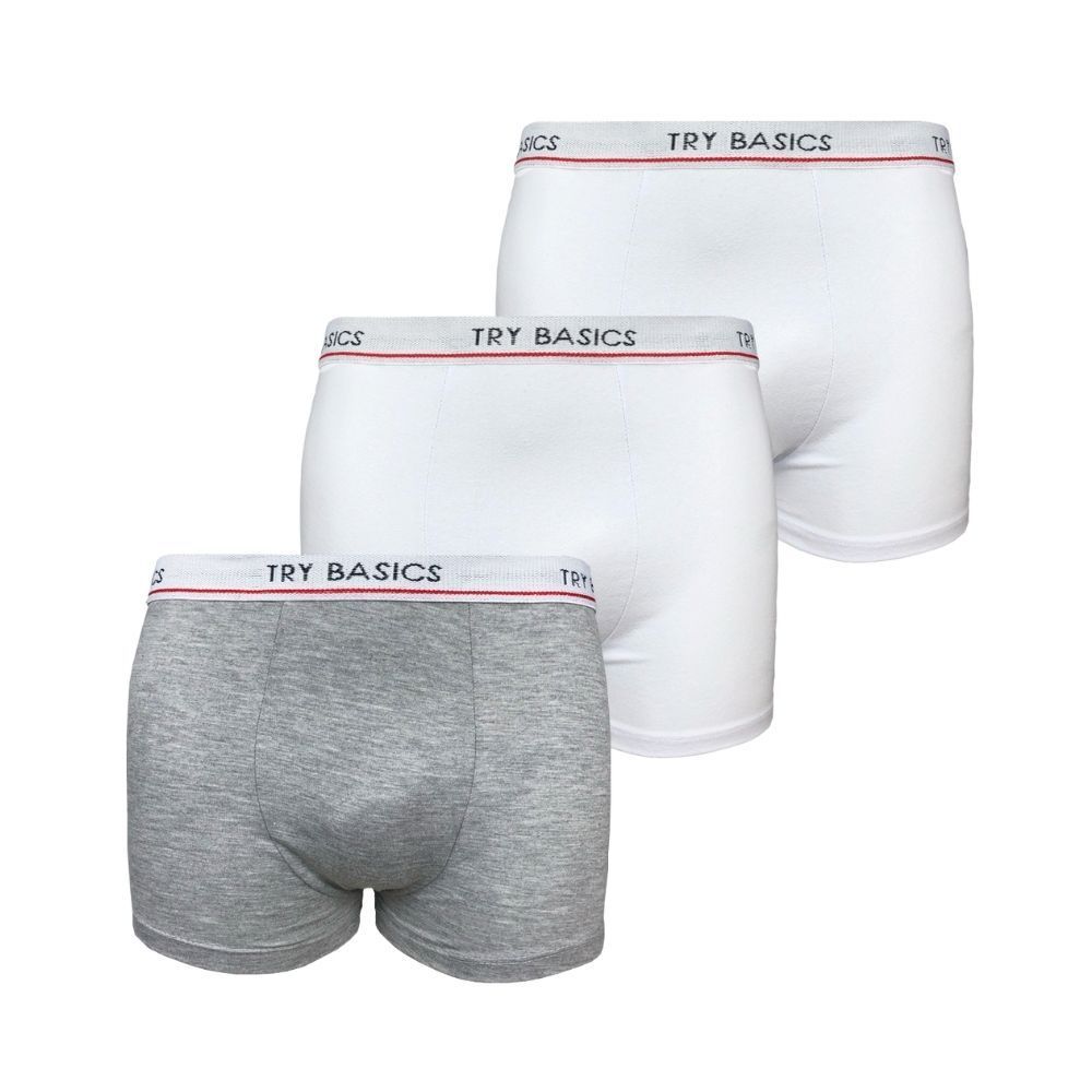 Kit 3 Cuecas Boxer Infantil Box Algodão Cotton New Basic Conforto Cinza e Branca Promoção