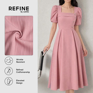 (Refine by Lovito) Vestido Elegante com Botões Textura Cinza e Rosa Primavera/verão para mulheres Trabalho LR41E128