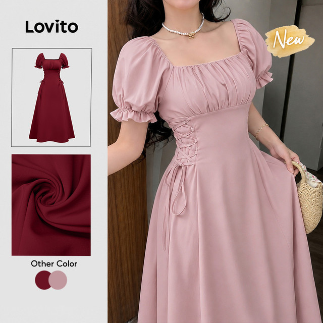 (New Arrival) Lovito Vestido Elegante Rosa Com Amarração Nas Costas Estilo Y2K Para Mulheres Para Primavera/verão DRK9P1D371