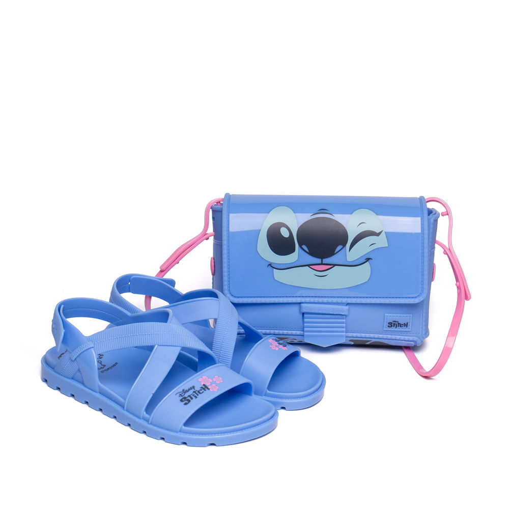 Sandália Infantil Grendene Disney Stitch Bolsa Azul/Rosa