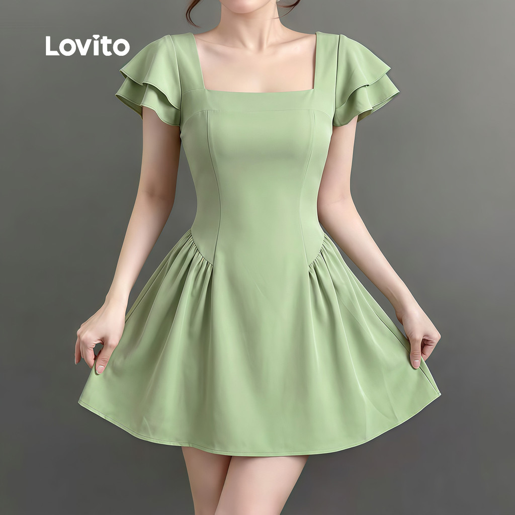 (New Arrival) Lovito Casual Vestido Curto Evase Verde Zíper Babado Primavera Verão Fim De Semana Para Mulheres DRB204P1D344 · foto 2