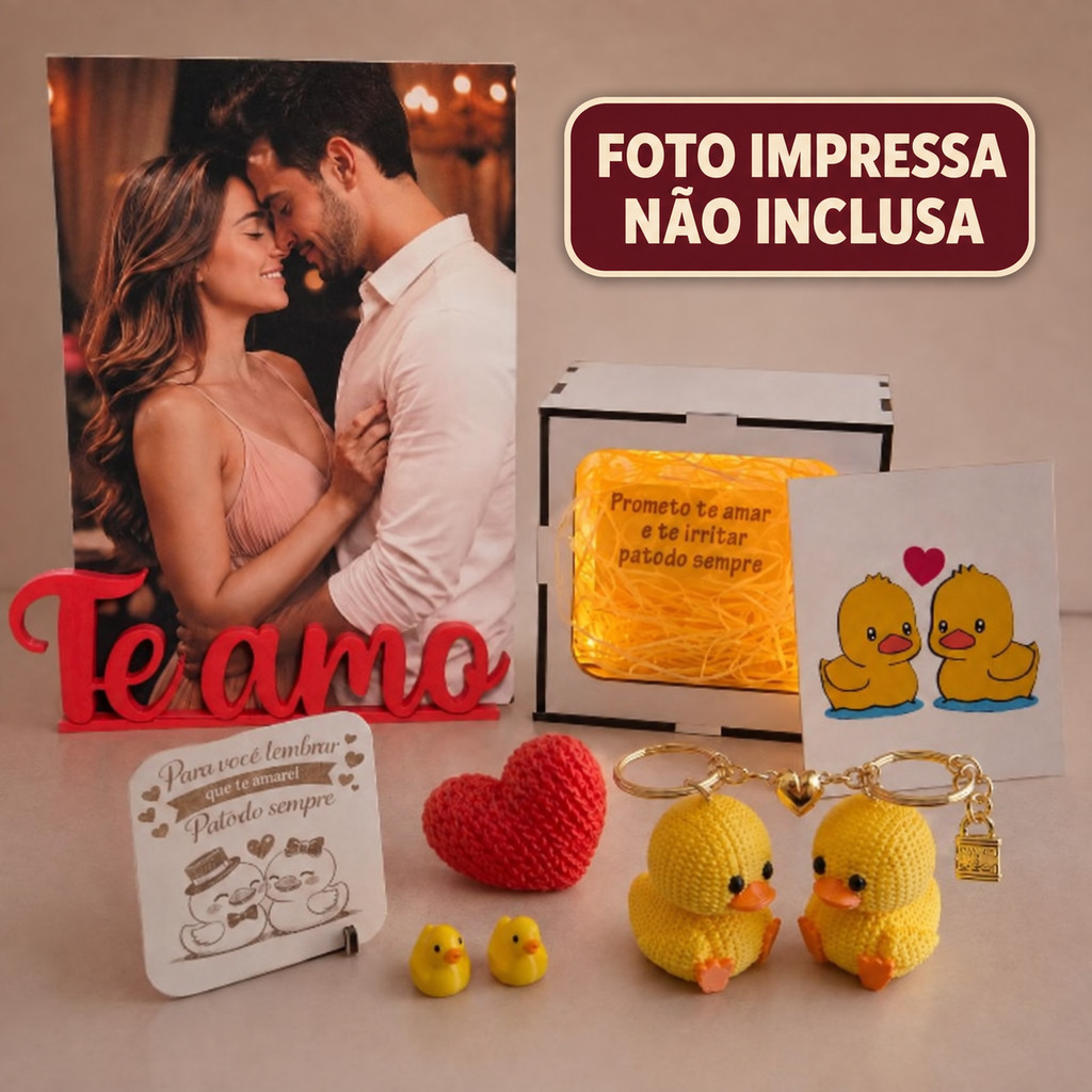Presente Criativo para Namorado Kit Pato do Sempre com Caixa MDF e 2 Chaveiros