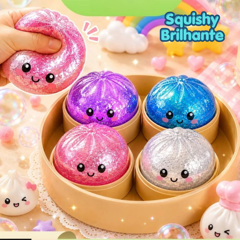 Bola de Pressão Baozi Dumpling: Bola sensorial Squishy com glitter, toque macio e baixo retorno, alivio stress