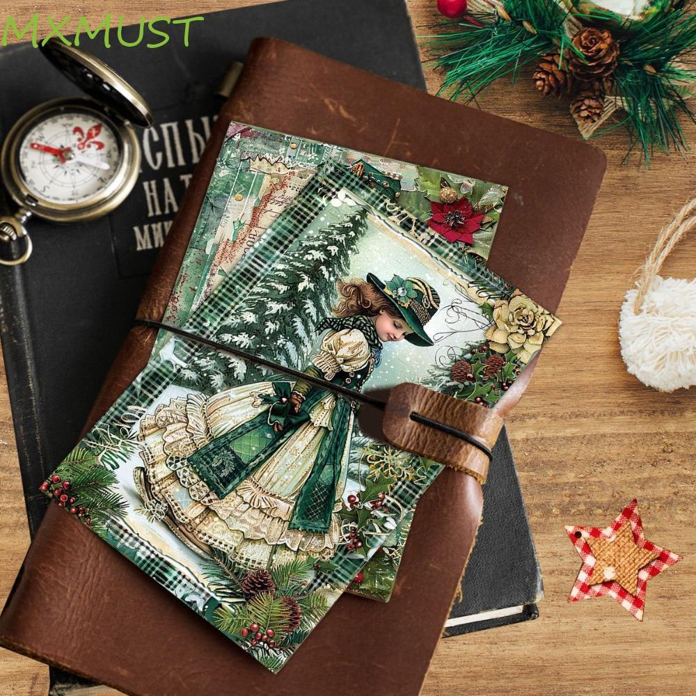 MXMUST 30 Pcs Cartões Postais Verdes De Natal , Cartão Retangular Vintage Com Adesivo
