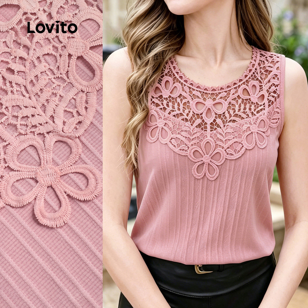 Lovito Casual Top Ruffle Neck Exquisito Top Rosa de Primavera/verão para mulheres L199ED379