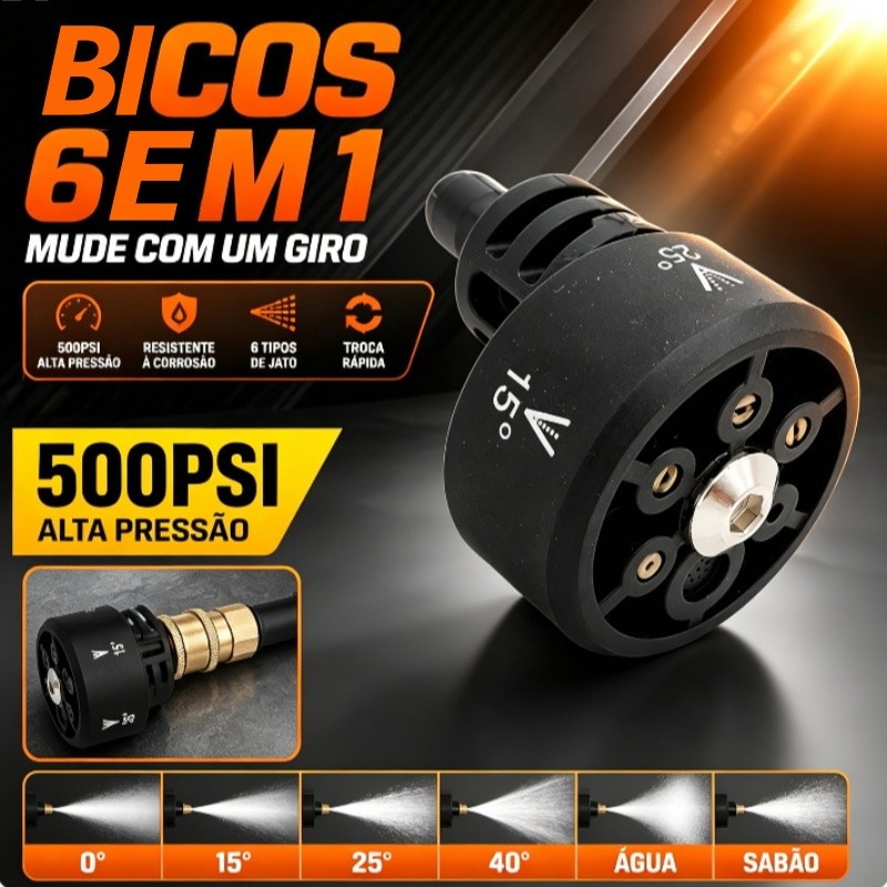 Bico Rotativo 6 Em 1 Para Lavadora De Alta Pressão 6 Modos De Jato Resistente À Corrosão 500PSI Limpeza Veicular